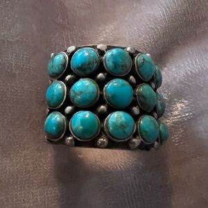 Vintage Turquoise Sterling Ring with 15 stones